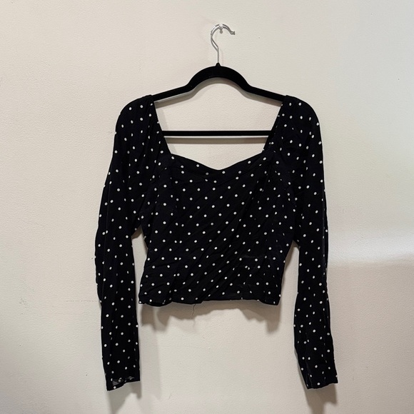 wild fable Tops - wild fable Black Polka Dot Long Sleeve Square Neck Top